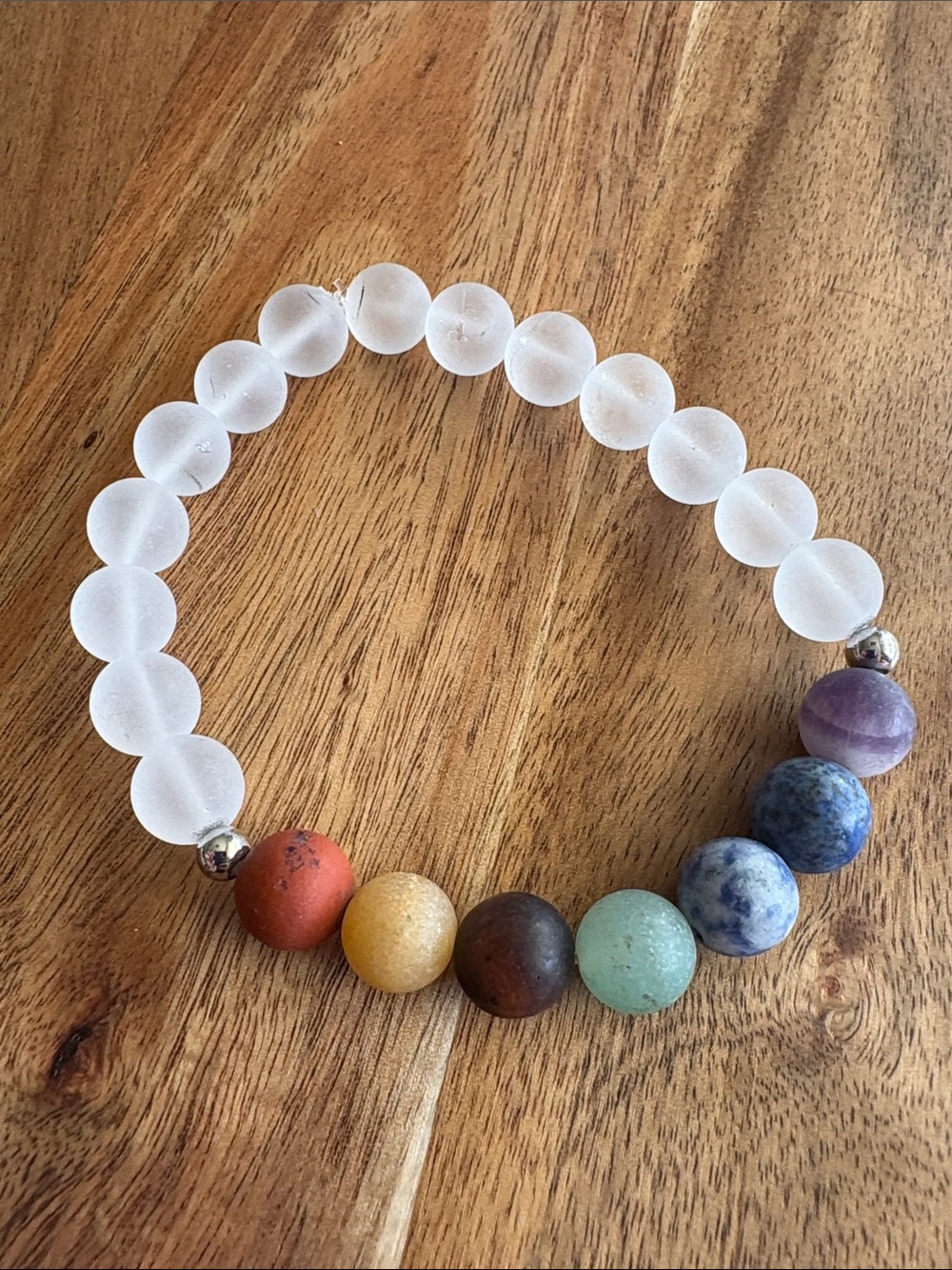 Handmade Beaded Chakra Stretch Bracelet - Quartz Accents